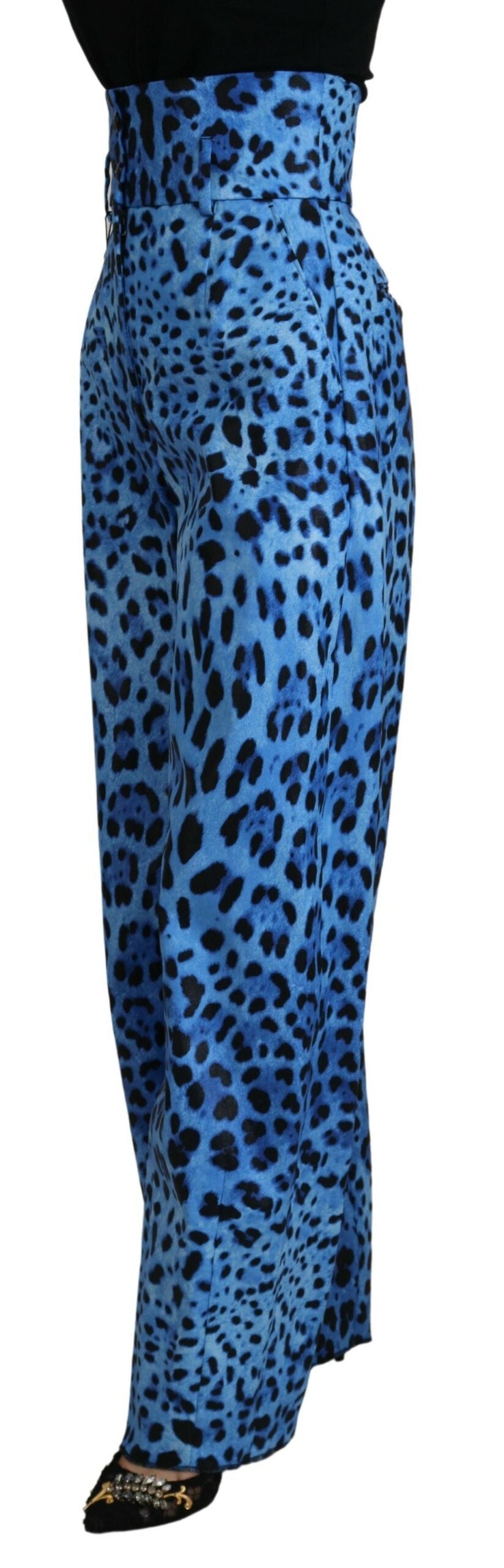 Dolce & Gabbana Blue Leopard Print High Waist Pants -   -  Dolce & Gabbana.