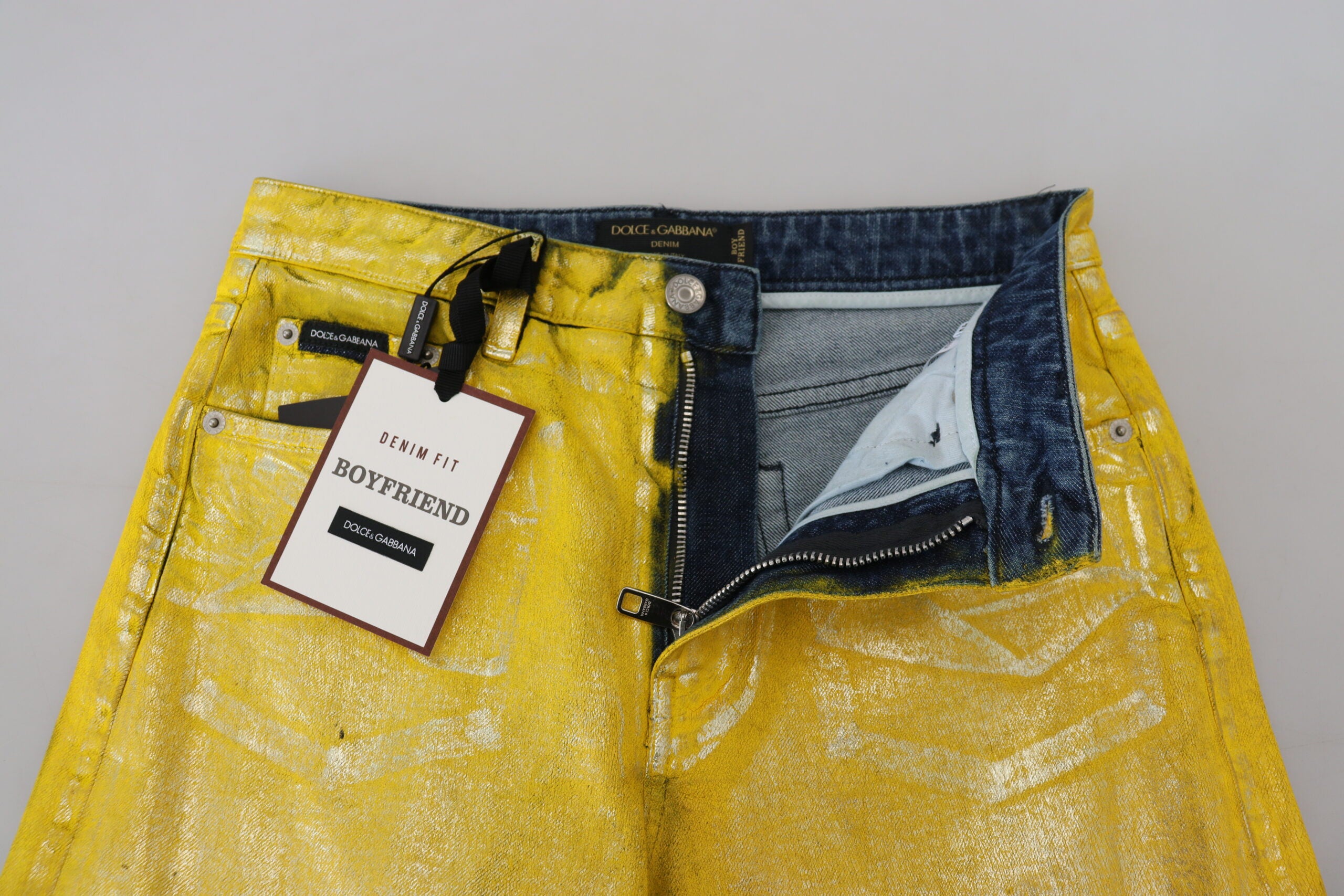 Dolce & Gabbana Yellow Leopard Cotton Straight Denim Jeans -   -  Dolce & Gabbana.