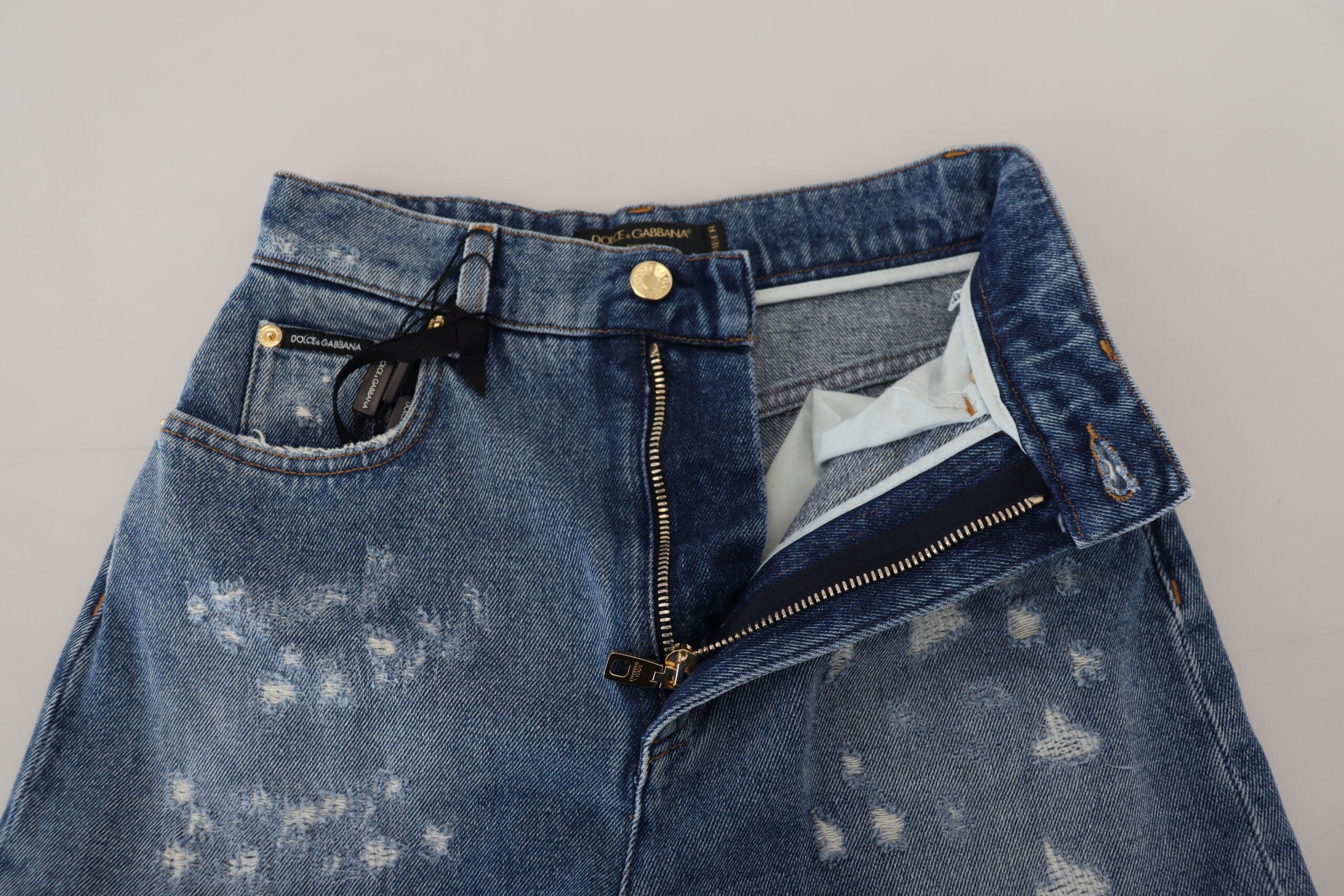 Dolce & Gabbana Blue Tattered Skinny Denim Cotton Jeans -   -  Dolce & Gabbana.