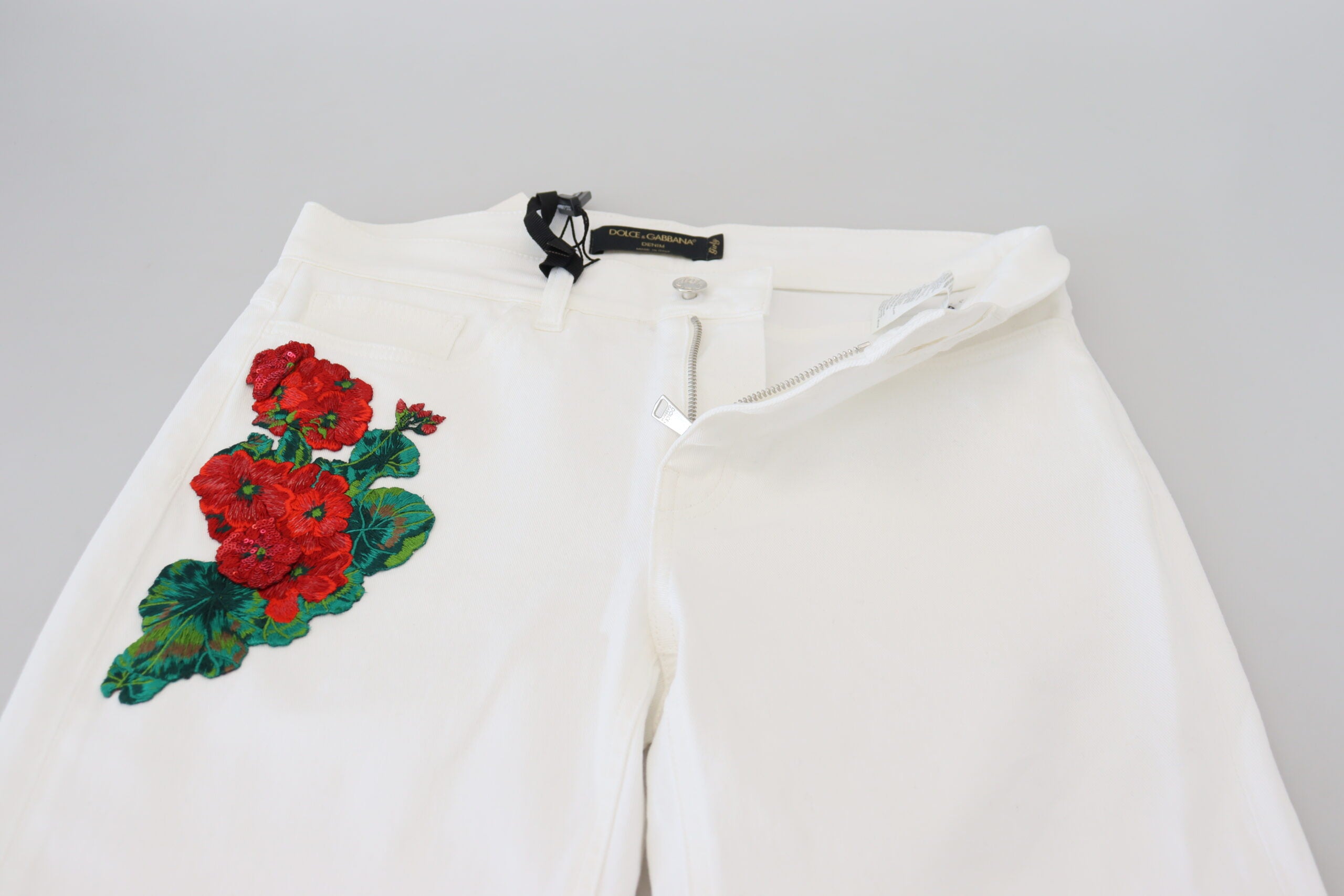 Dolce & Gabbana White Floral Embroidery Skinny Denim Jeans -   -  Dolce & Gabbana.