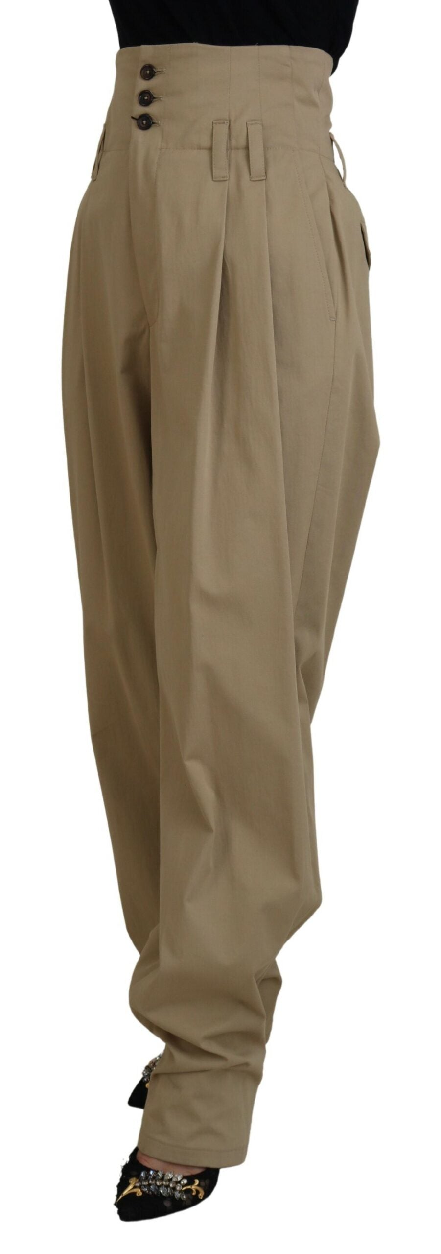 Dolce & Gabbana Brown Cotton High Waist Tapered Pants -   -  Dolce & Gabbana.
