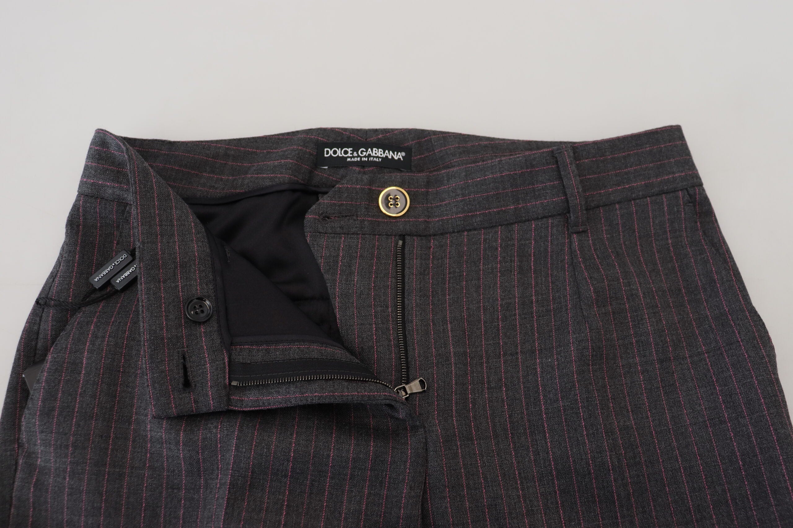 Dolce & Gabbana Gray Stripes Wool Tapered Women Pants -   -  Dolce & Gabbana.