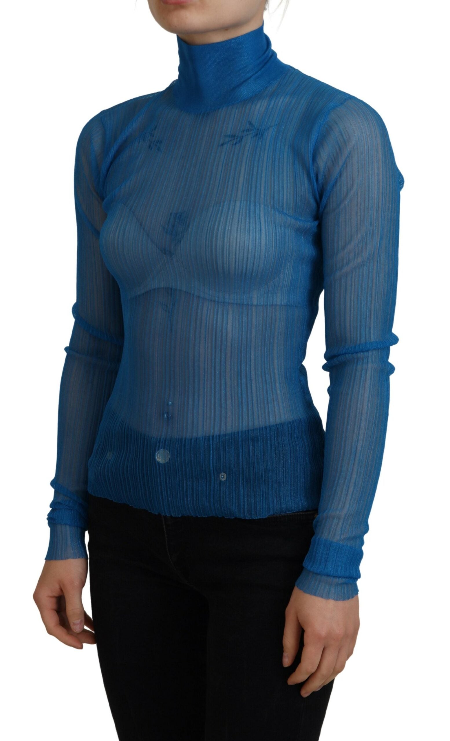 Dolce & Gabbana Blue Mesh Turtleneck Long Sleeve Blouse Top -   -  Dolce & Gabbana.