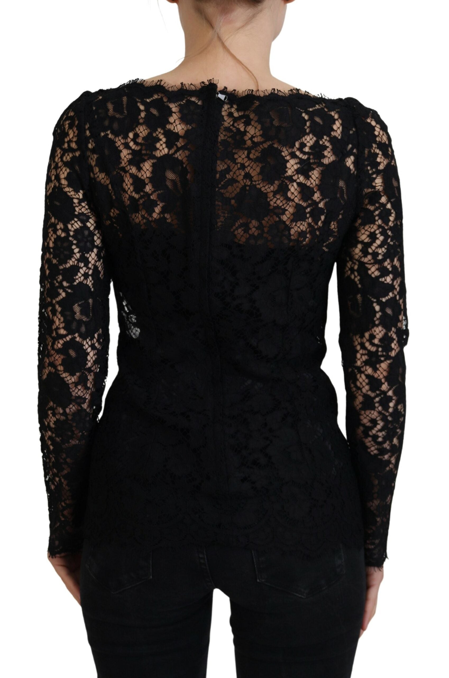 Dolce & Gabbana Black Cotton Lace Trim Long Sleeves Top -   -  Dolce & Gabbana.