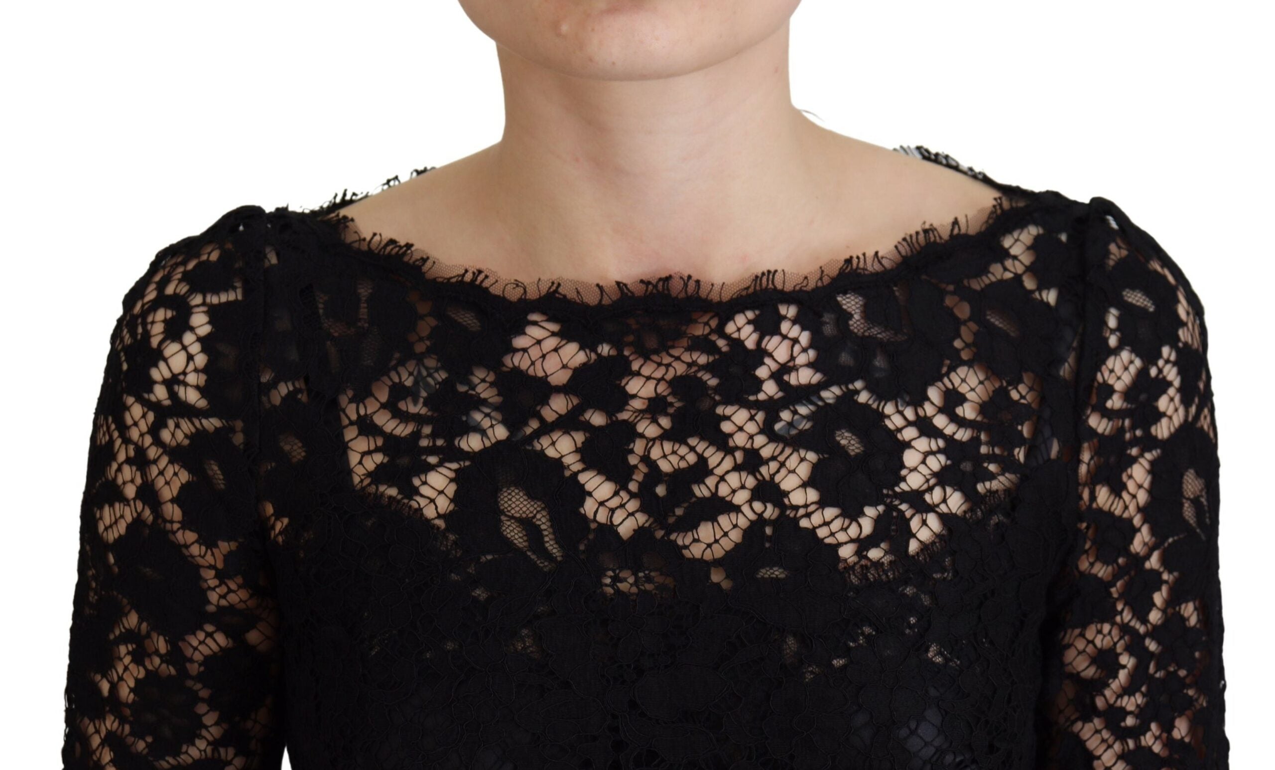 Dolce & Gabbana Black Cotton Lace Trim Long Sleeves Top -   -  Dolce & Gabbana.