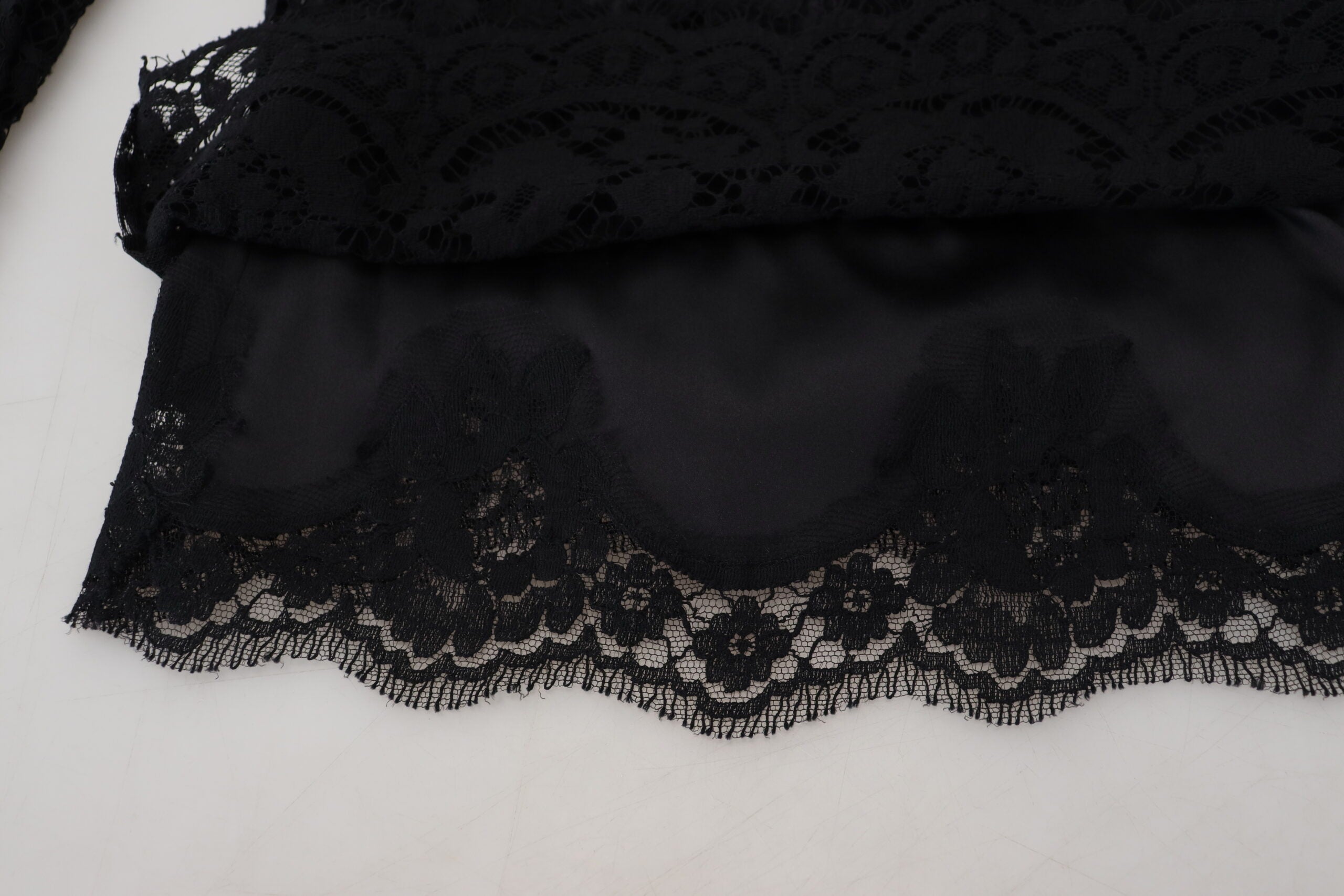 Dolce & Gabbana Black Cotton Lace Trim Long Sleeves Top -   -  Dolce & Gabbana.