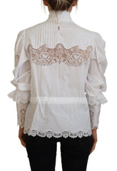 Dolce & Gabbana White Cotton Lace Trim Turtle Neck Blouse Top -   -  Dolce & Gabbana.