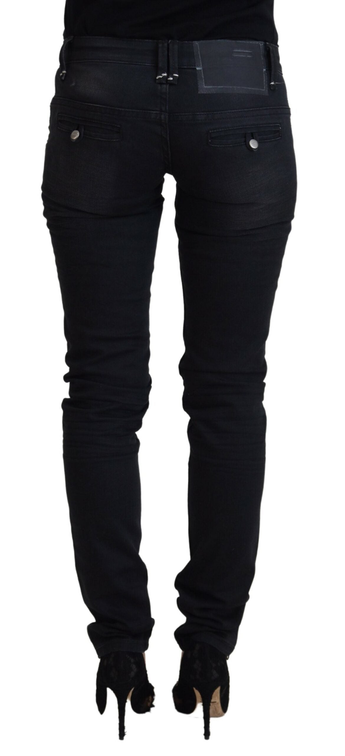 Acht Black Washed Cotton Skinny Women Casual Denim Jeans -   -  Acht.