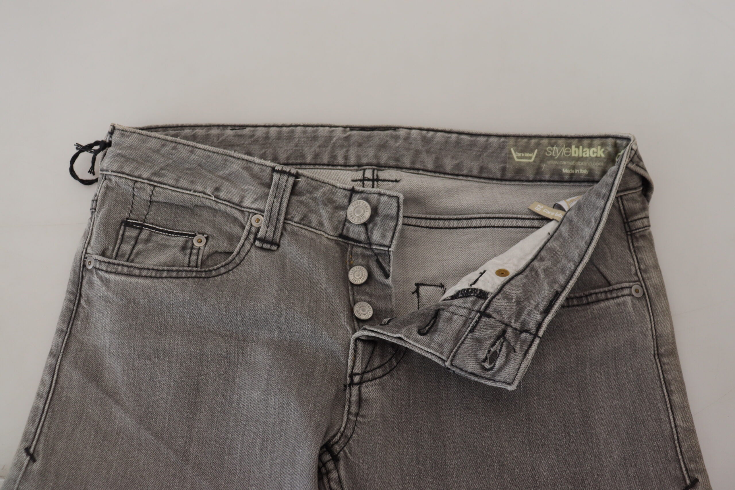 Care Label Gray Washed Cotton Skinny Women Casual Denim Jeans -   -  Care Label.