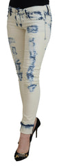 Acht White Blue Cotton Skinny Women Tattered Denim Jeans -   -  Acht.