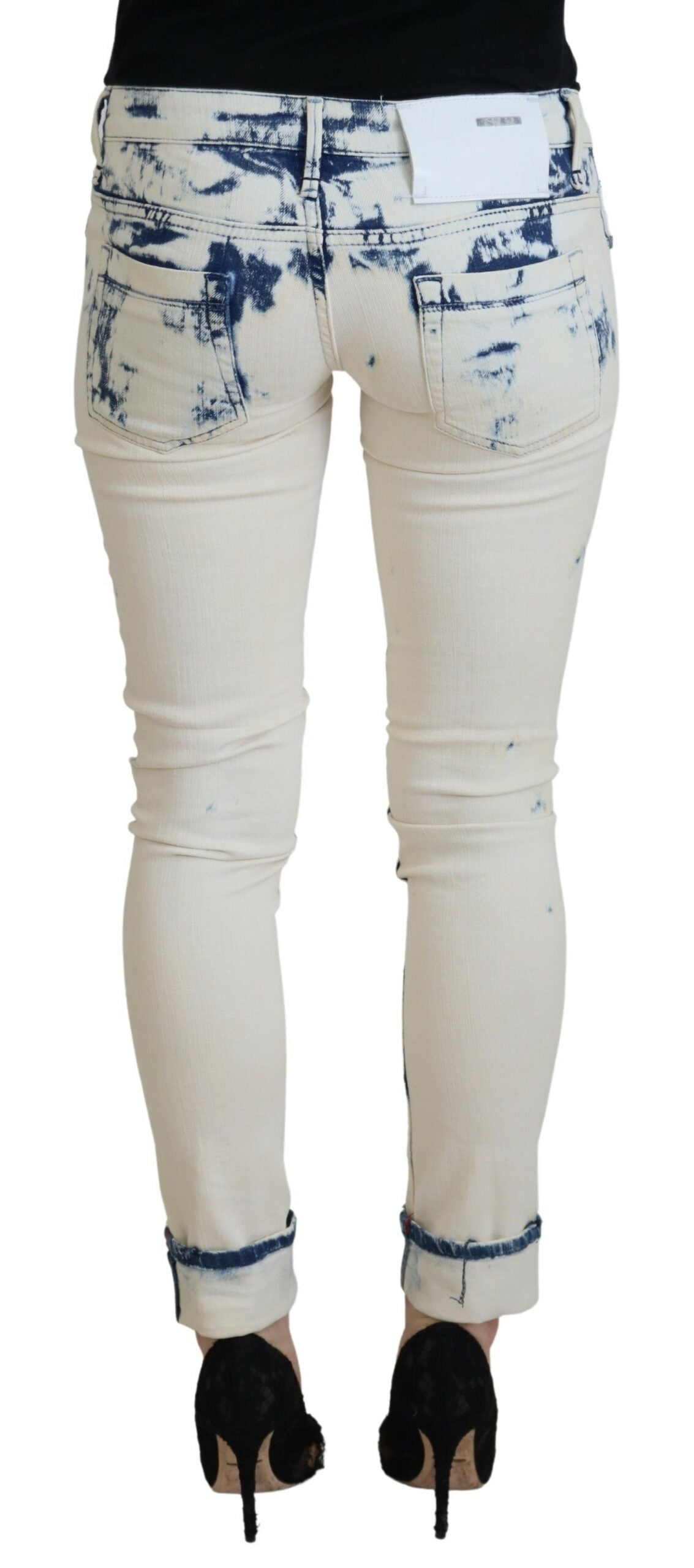 Acht White Blue Cotton Skinny Women Tattered Denim Jeans -   -  Acht.