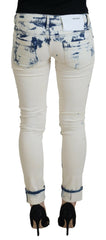 Acht White Blue Cotton Skinny Women Tattered Denim Jeans -   -  Acht.