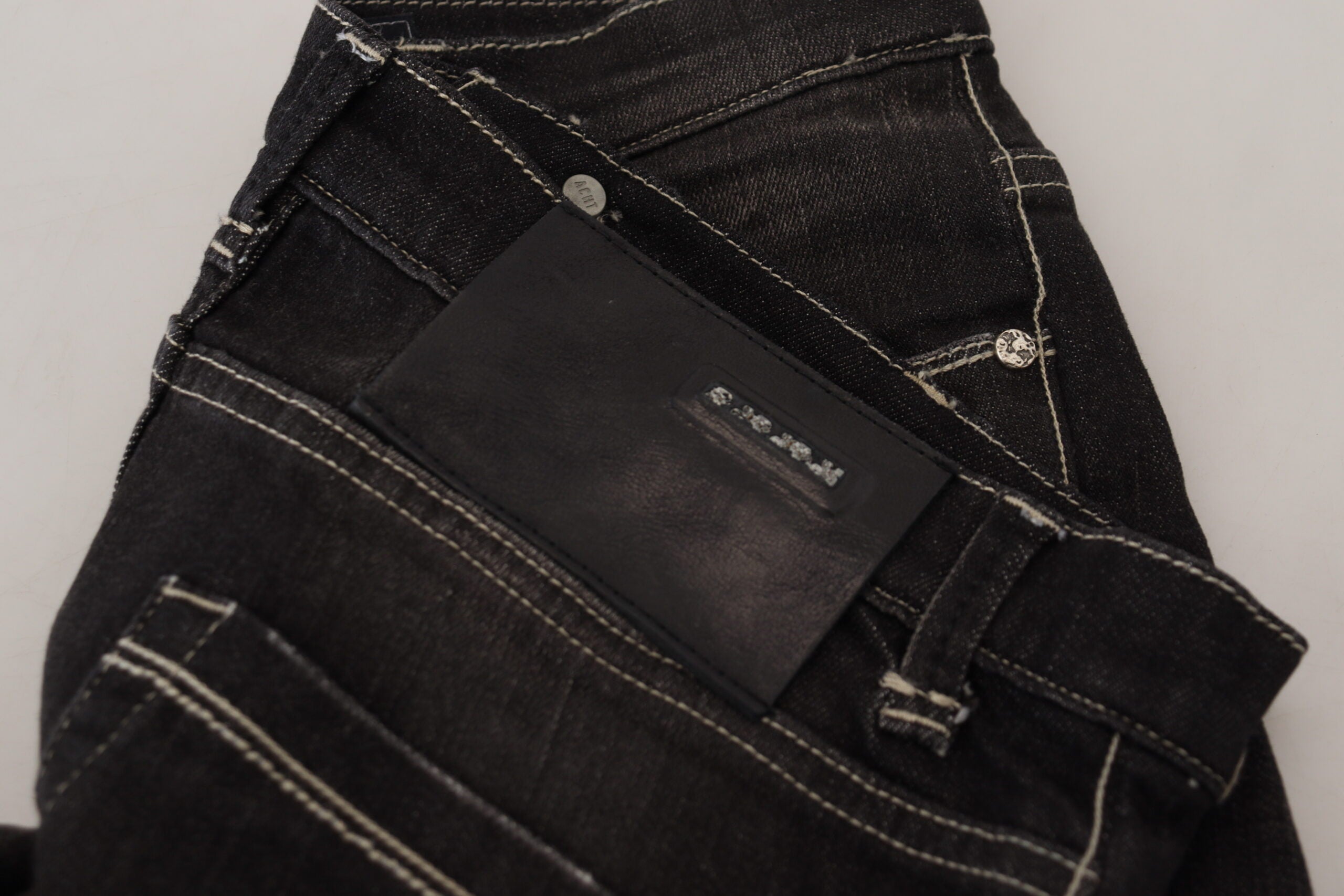 Acht Black Washed Mid Waist Tapered Women Casual Denim Jeans -   -  Acht.