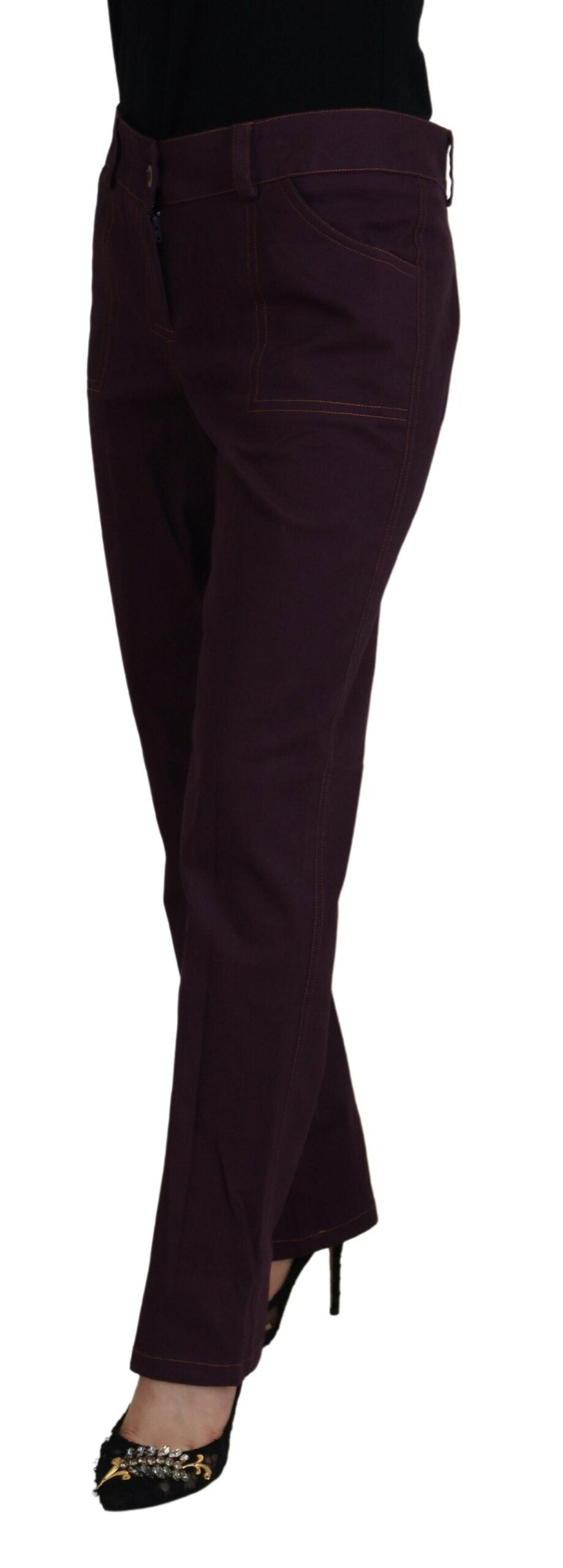 BENCIVENGA Purple Cotton Mid Waist Women Tapered Pants -   -  BENCIVENGA.