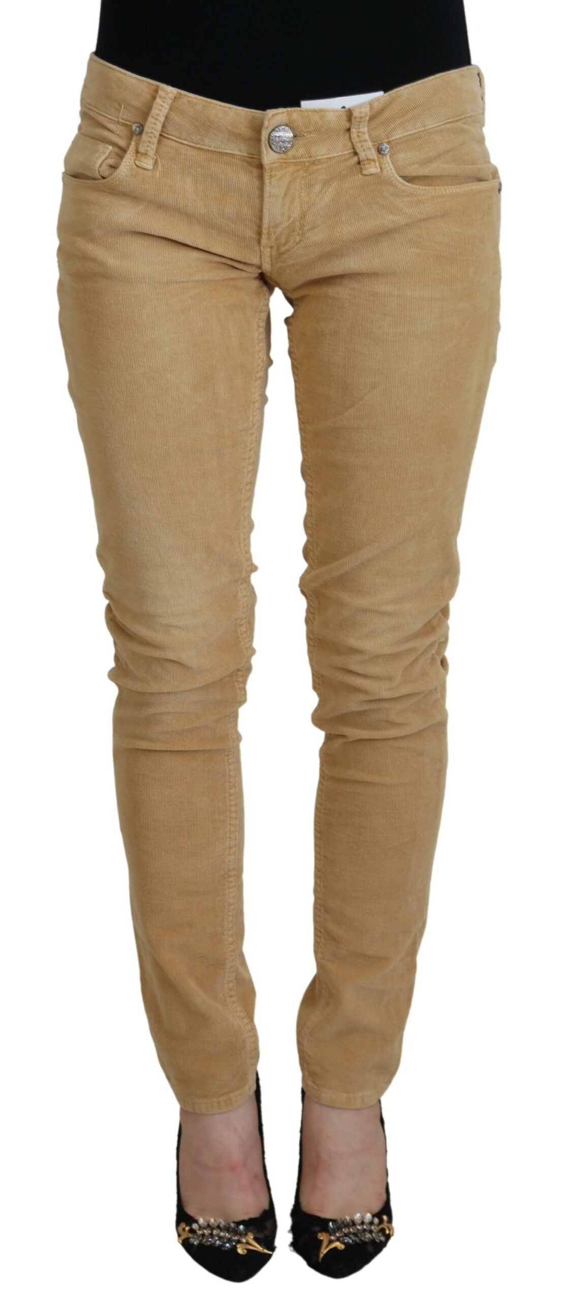Acht Brown Cotton Corduroy Low Waist Women Casual Jeans -   -  Acht.
