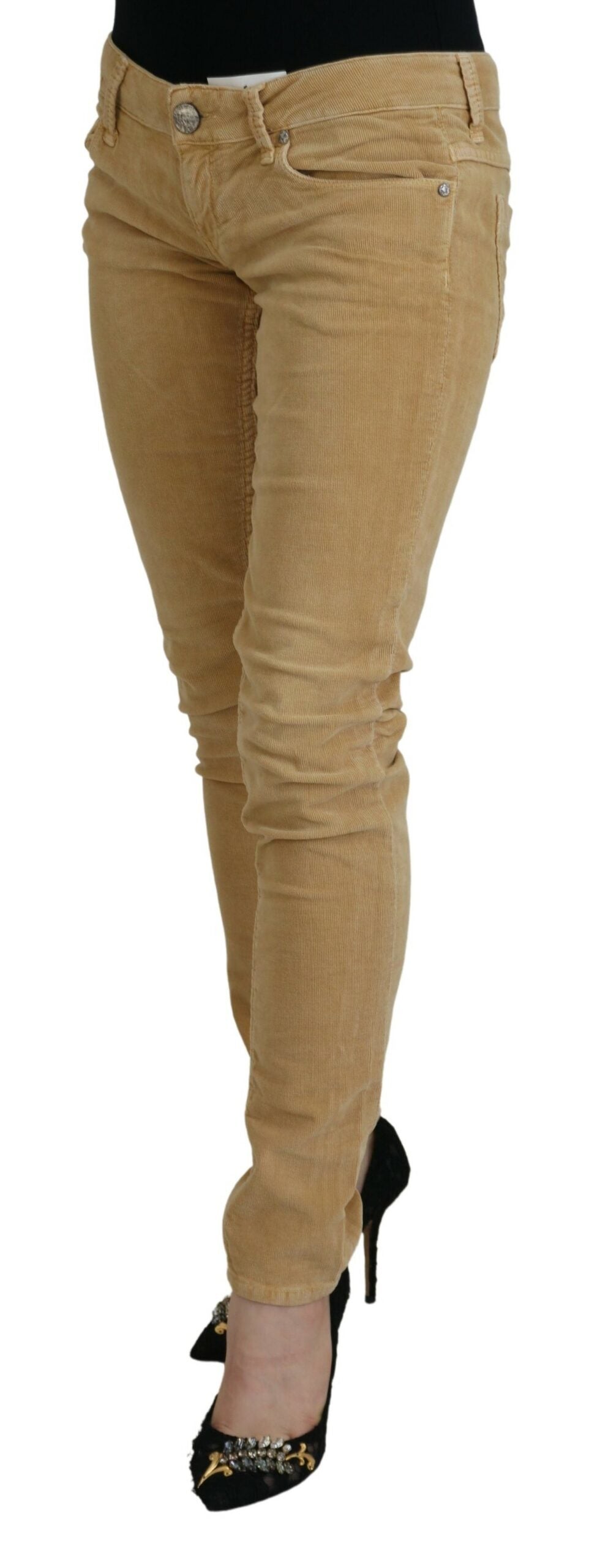 Acht Brown Cotton Corduroy Low Waist Women Casual Jeans -   -  Acht.