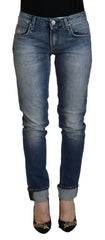 Acht Blue Washed Cotton Low Waist Women Casual Jeans -   -  Acht.