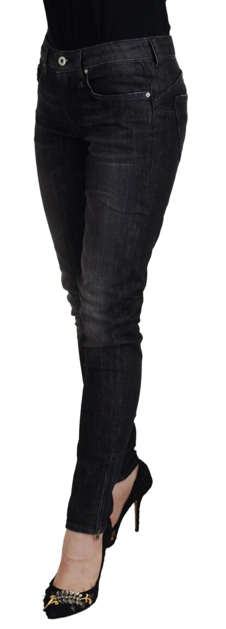 Fiorucci Black Cotton Low Waist Skinny Women Casual Jeans -   -  Fiorucci.