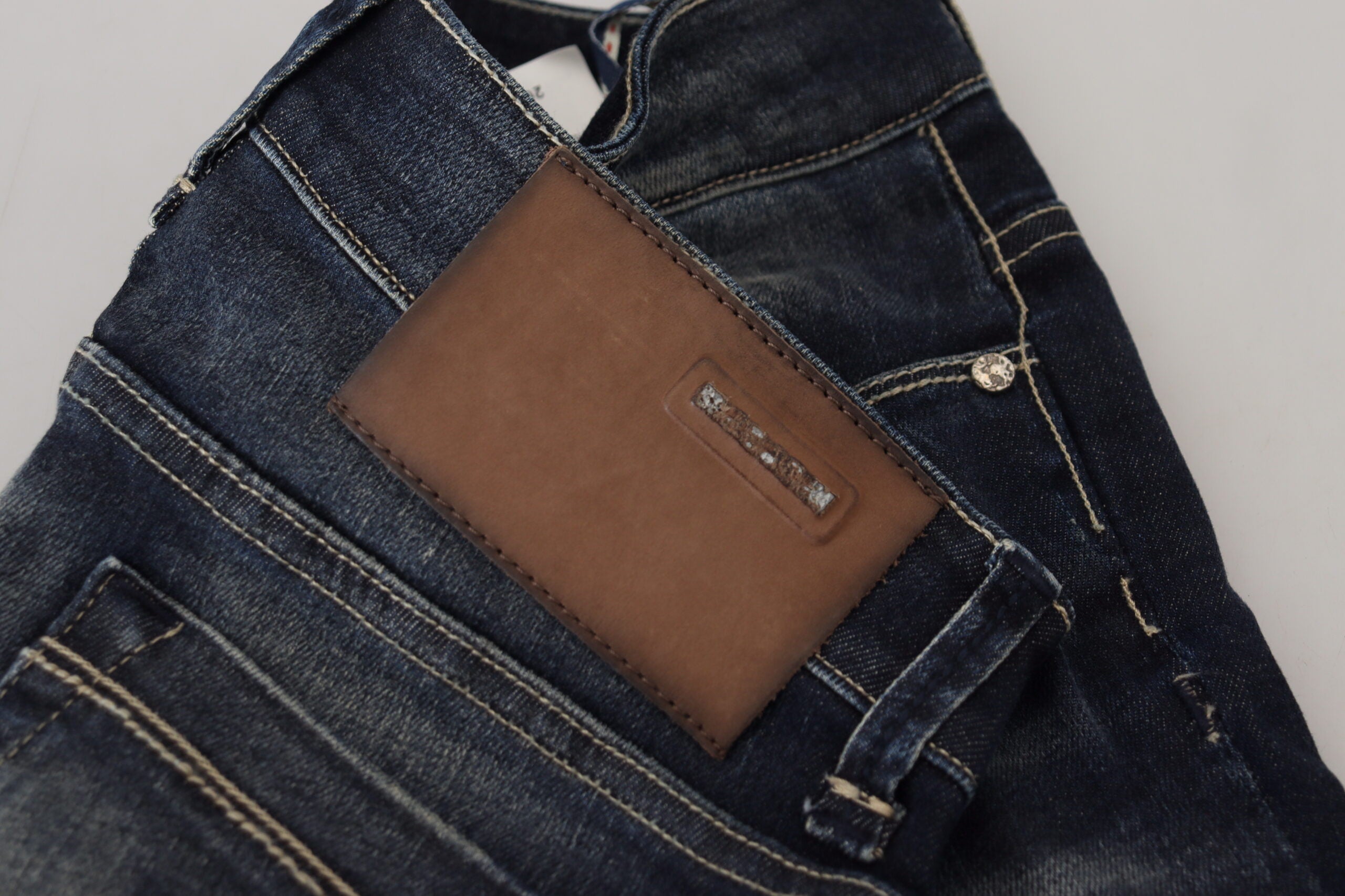Acht Blue Washed Cotton Slim Fit Women Denim Jeans -   -  Acht.