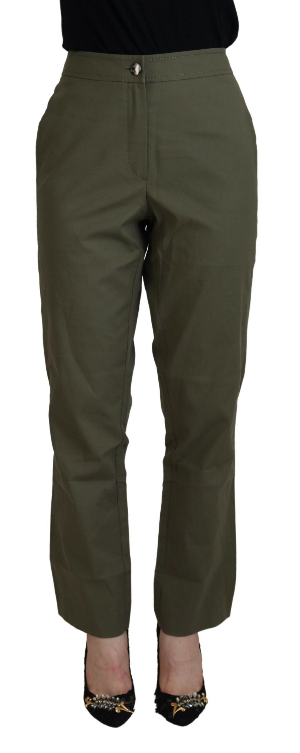 LAUREL Green Cotton High Waist Women Tapered Pants -   -  LAUREL.