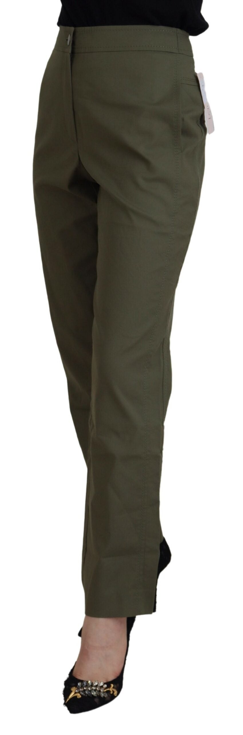 LAUREL Green Cotton High Waist Women Tapered Pants -   -  LAUREL.