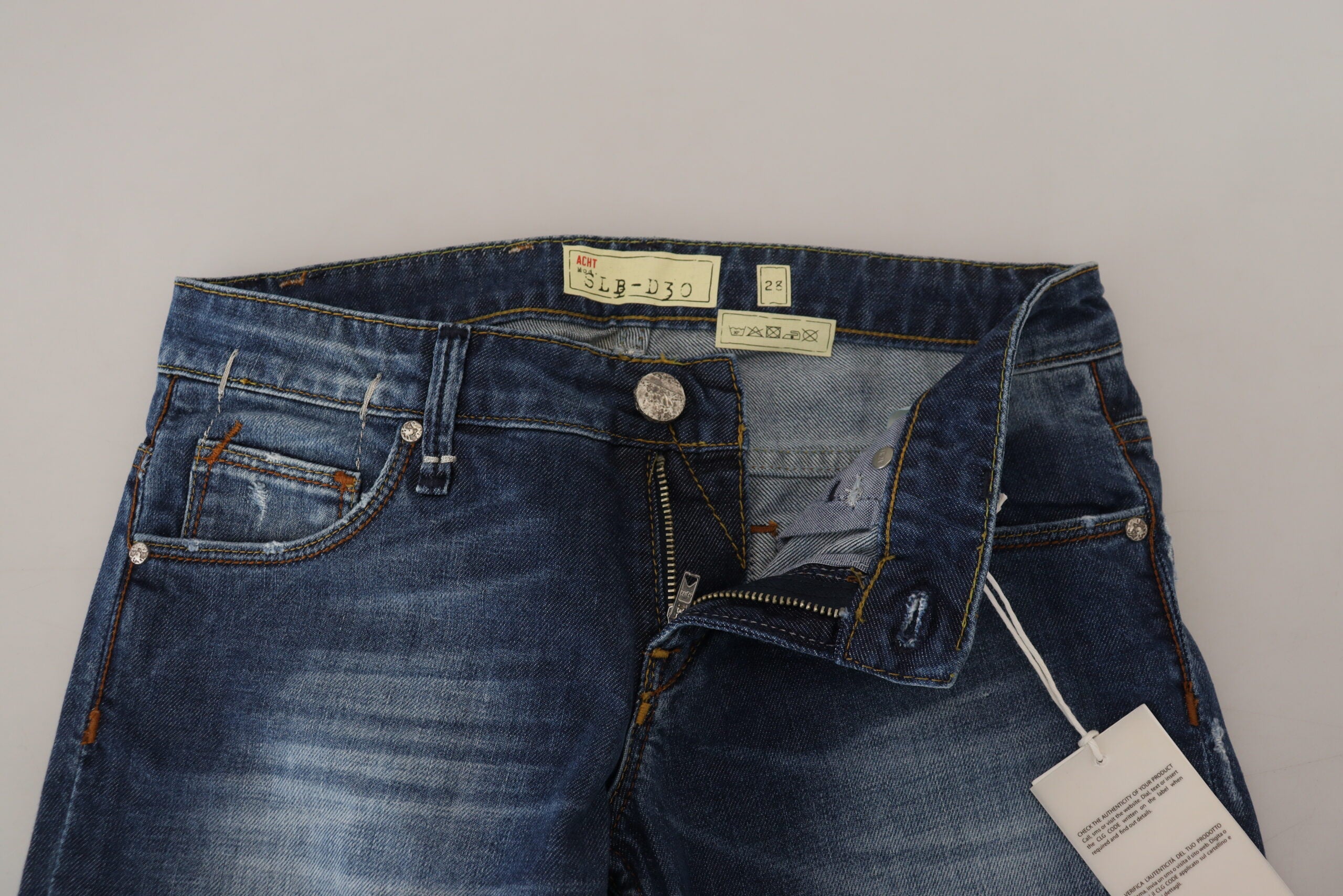 Acht Blue Washed Cotton Slim Fit Women Denim Jeans -   -  Acht.