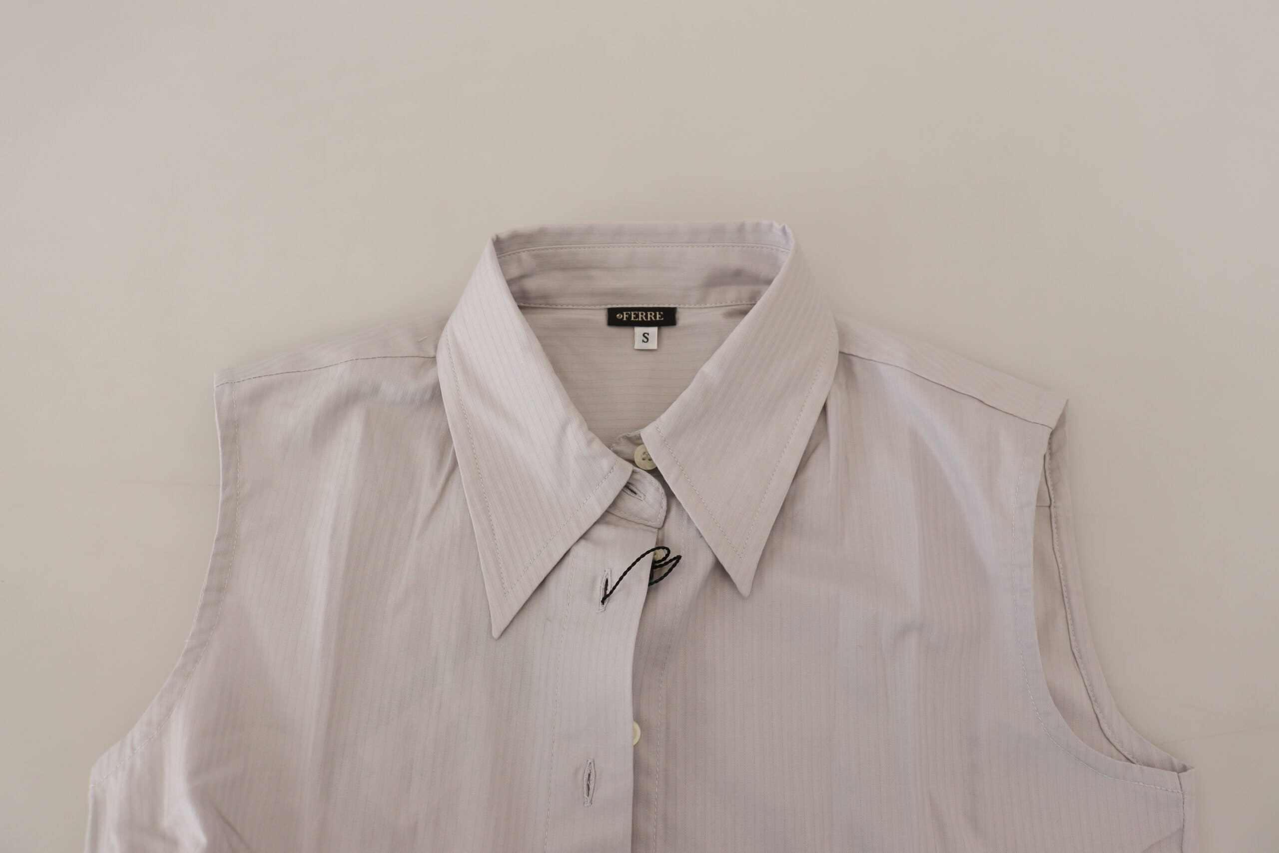 Ferre Light Gray Stripes Cotton Sleeveless Collared Top -   -  Ferre.