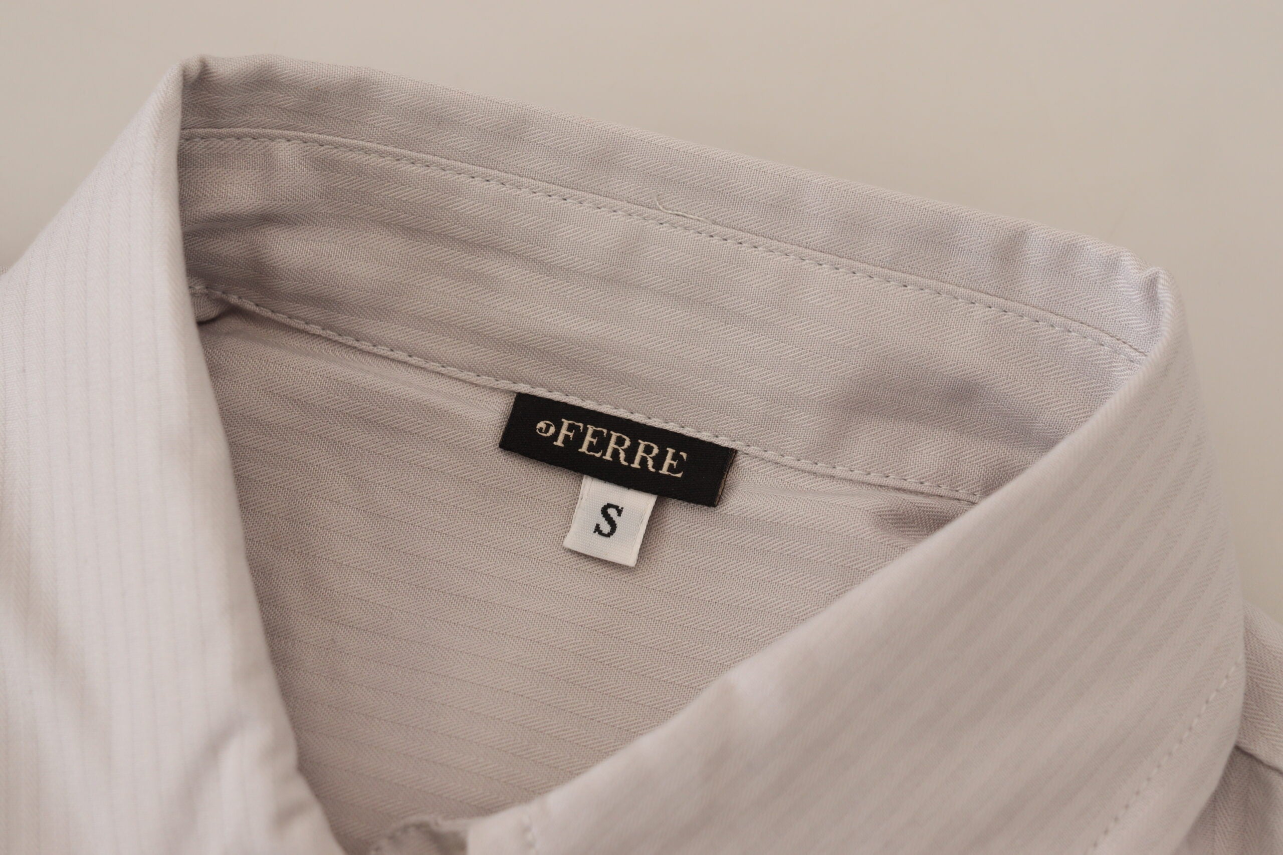 Ferre Light Gray Stripes Cotton Sleeveless Collared Top -   -  Ferre.