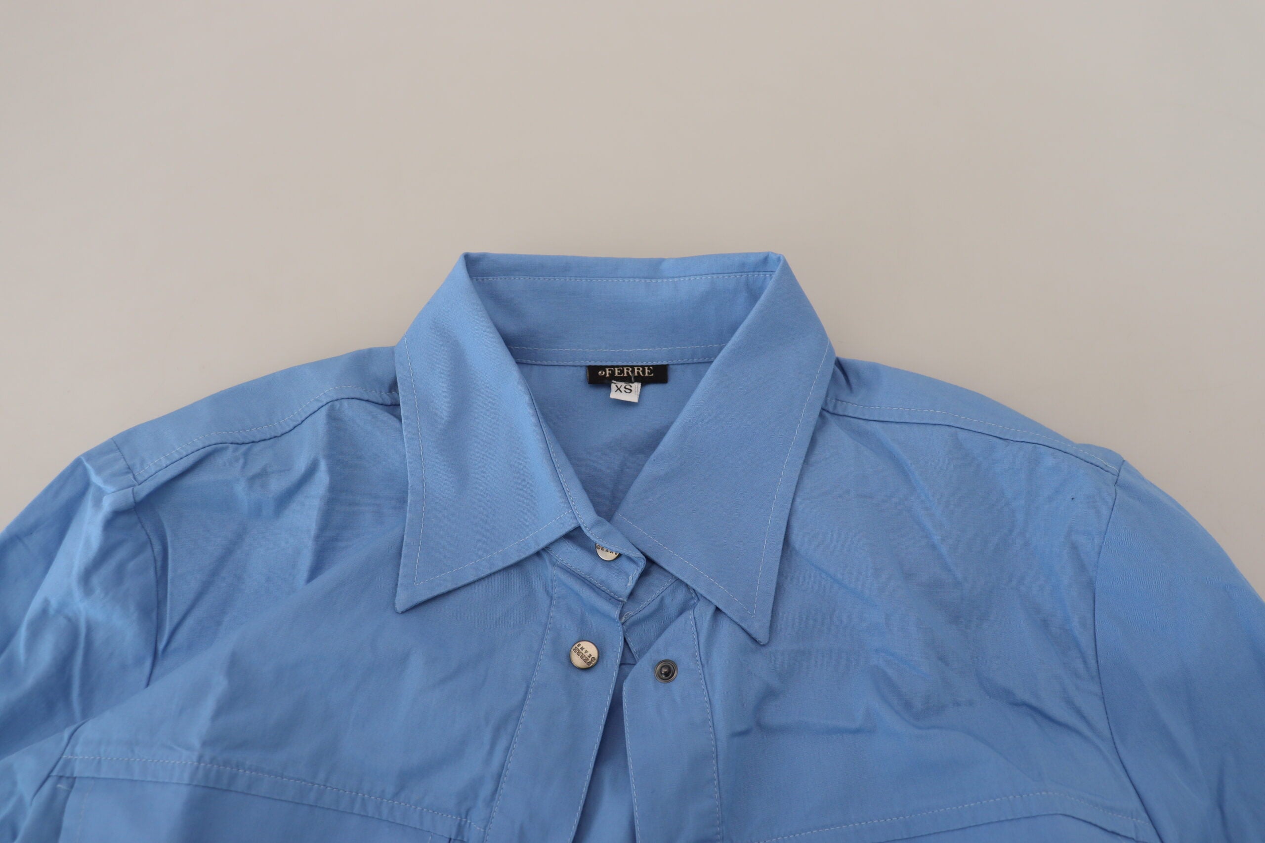 Ferre Blue Cotton Long Sleeves Collared Button Down Top -   -  Ferre.
