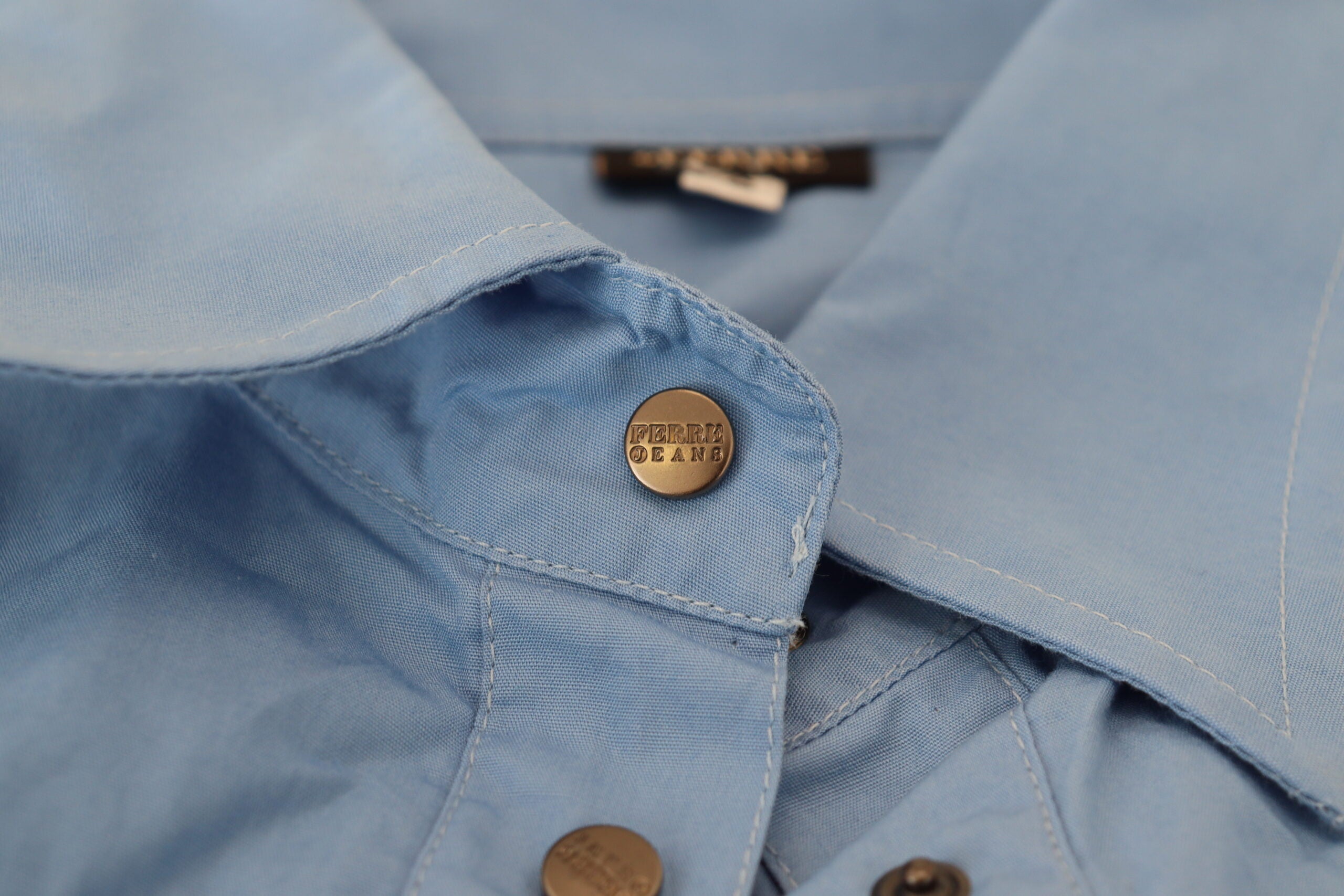Ferre Blue Cotton Long Sleeves Collared Button Down Top -   -  Ferre.