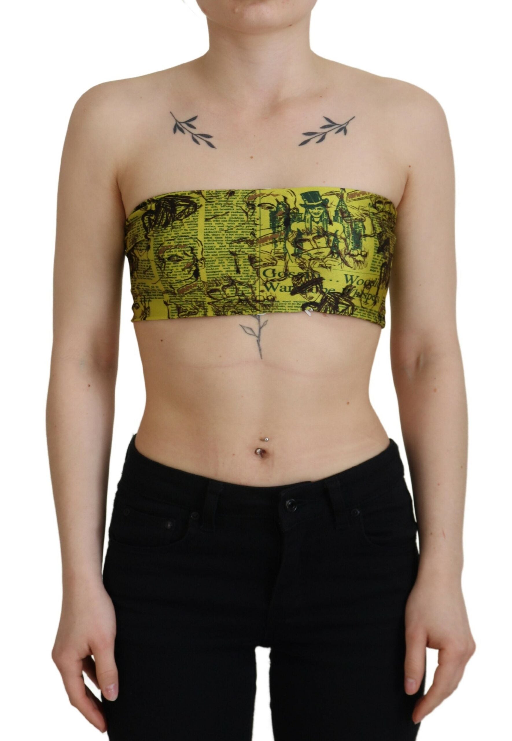 John Galliano Yellow Graphic Print Nylon Strapless Cropped Top -   -  John Galliano.