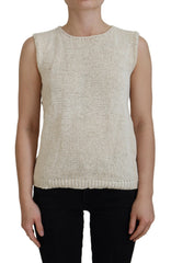 PINK MEMORIES Beige Cotton Blend Sleeveless Round Neck Tank Top -   -  PINK MEMORIES.