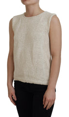 PINK MEMORIES Beige Cotton Blend Sleeveless Round Neck Tank Top -   -  PINK MEMORIES.