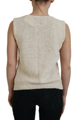 PINK MEMORIES Beige Cotton Blend Sleeveless Round Neck Tank Top -   -  PINK MEMORIES.