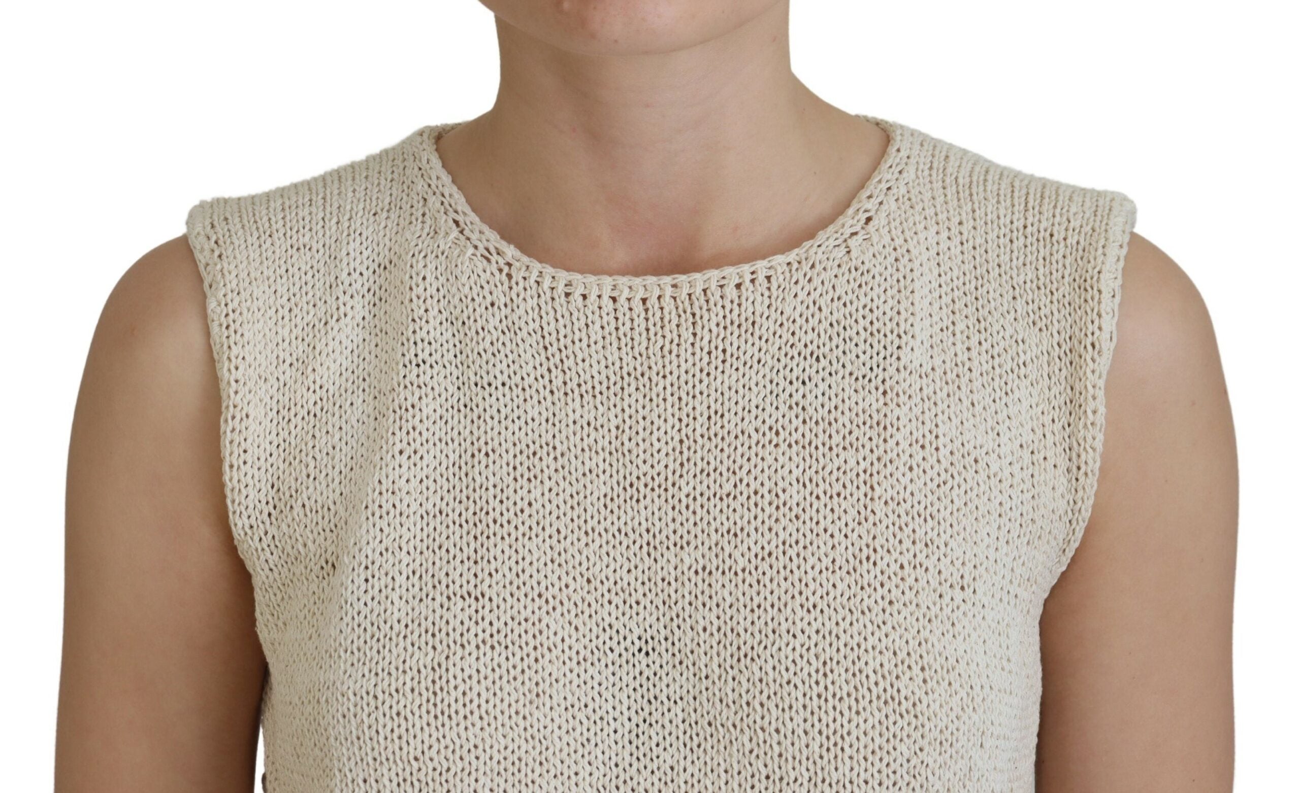 PINK MEMORIES Beige Cotton Blend Sleeveless Round Neck Tank Top -   -  PINK MEMORIES.