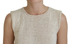 PINK MEMORIES Beige Cotton Blend Sleeveless Round Neck Tank Top -   -  PINK MEMORIES.