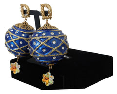 Dolce & Gabbana Gold Brass Blue Dangle Ball Crystal Clip On Earrings -   -  Dolce & Gabbana.