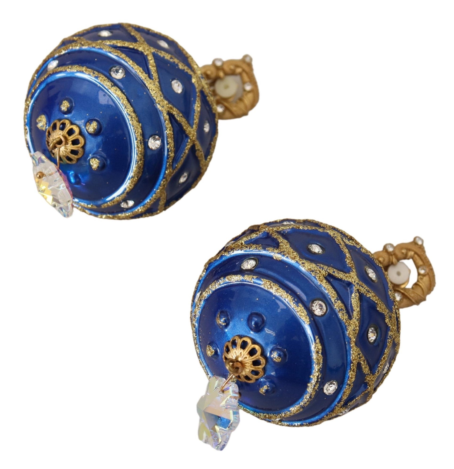 Dolce & Gabbana Gold Brass Blue Dangle Ball Crystal Clip On Earrings -   -  Dolce & Gabbana.