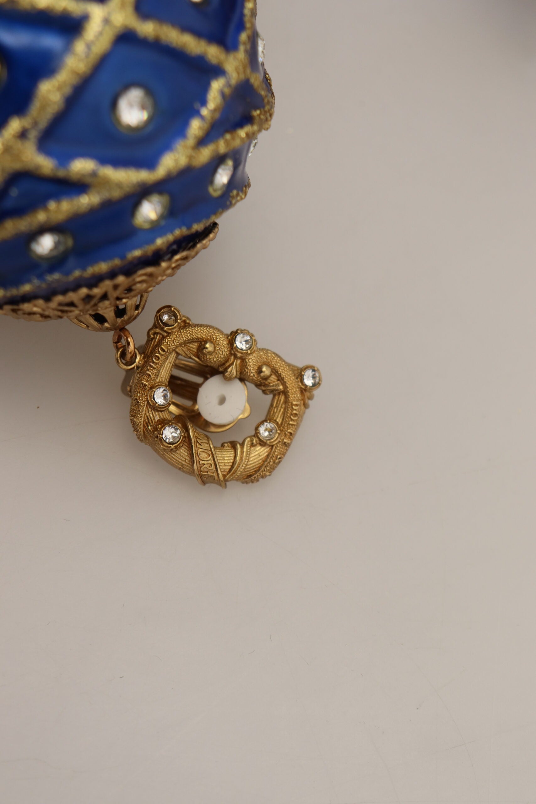 Dolce & Gabbana Gold Brass Blue Dangle Ball Crystal Clip On Earrings -   -  Dolce & Gabbana.