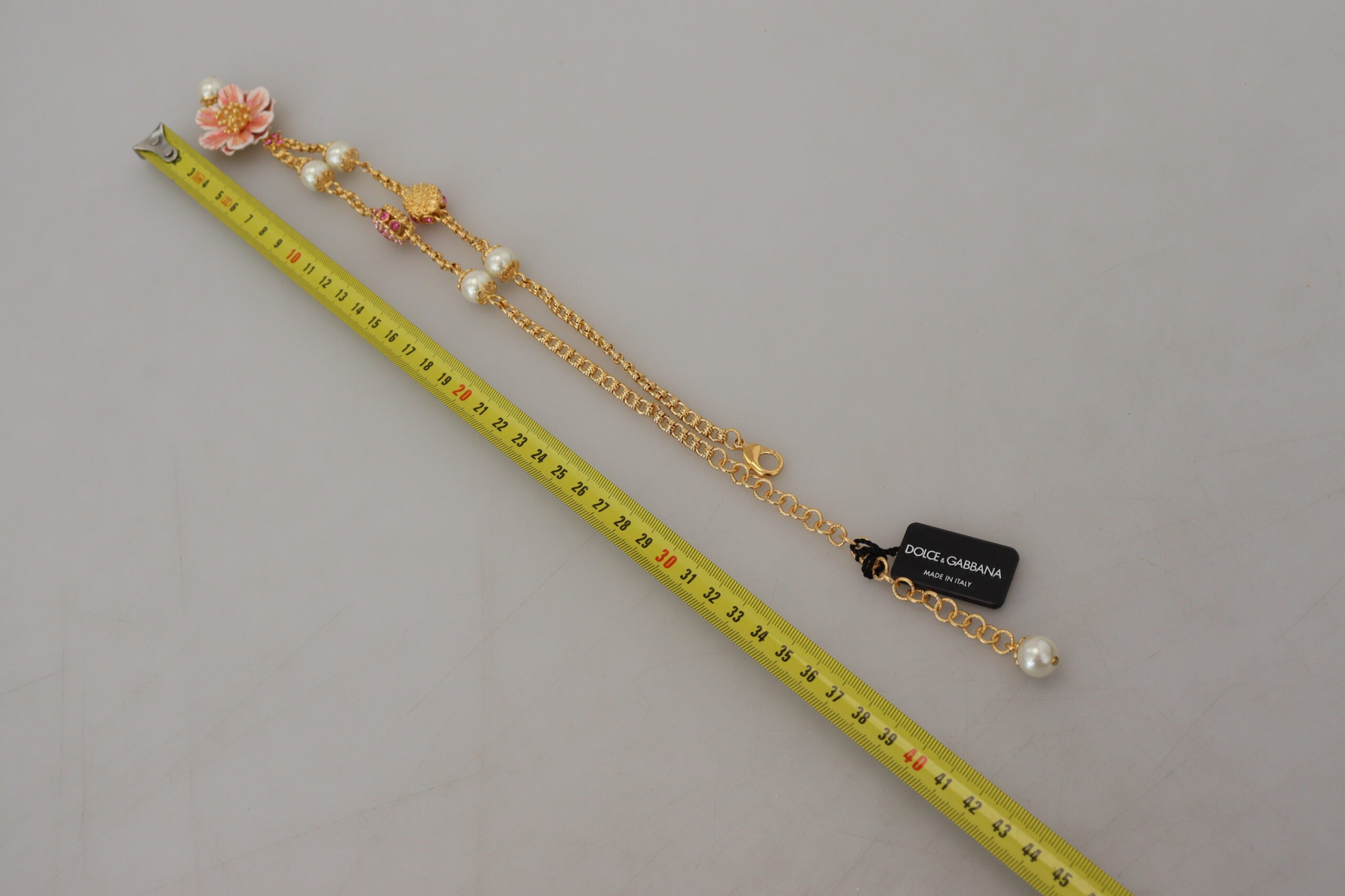 Dolce & Gabbana Gold Tone Floral Crystals Pink Embellished Necklace -   -  Dolce & Gabbana.