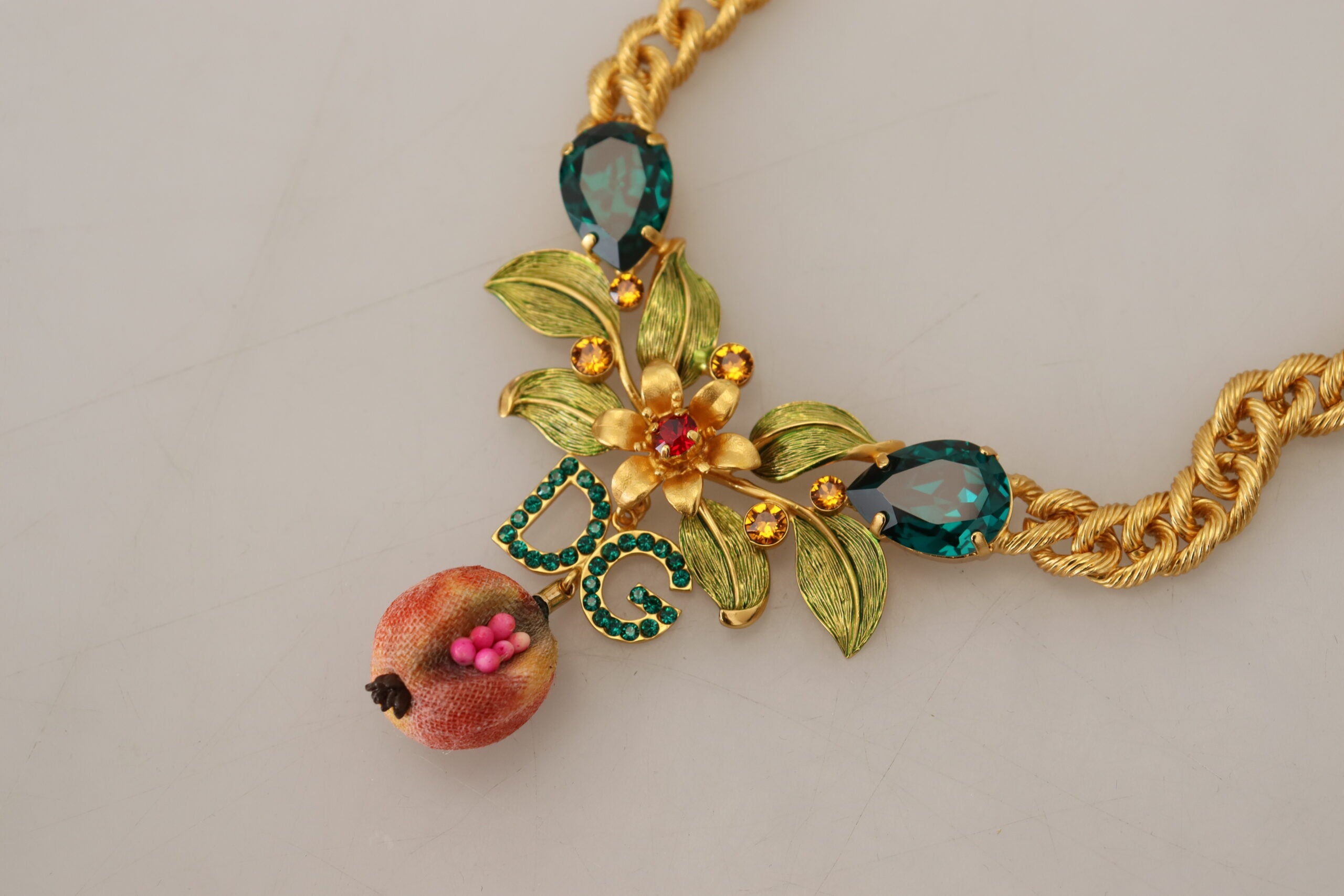 Dolce & Gabbana Gold Brass Crystal Logo Fruit Floral Statement Necklace -   -  Dolce & Gabbana.