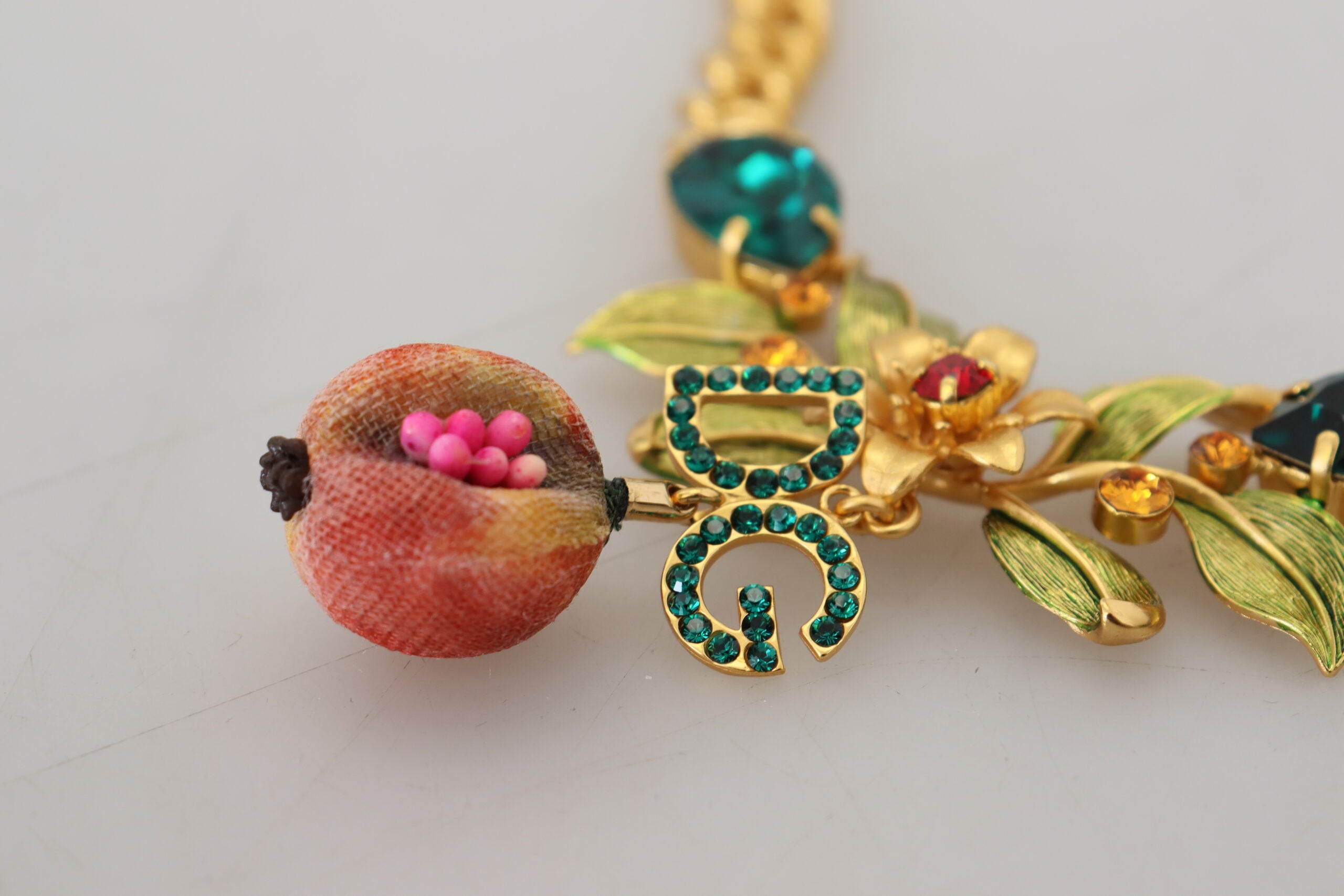 Dolce & Gabbana Gold Brass Crystal Logo Fruit Floral Statement Necklace -   -  Dolce & Gabbana.