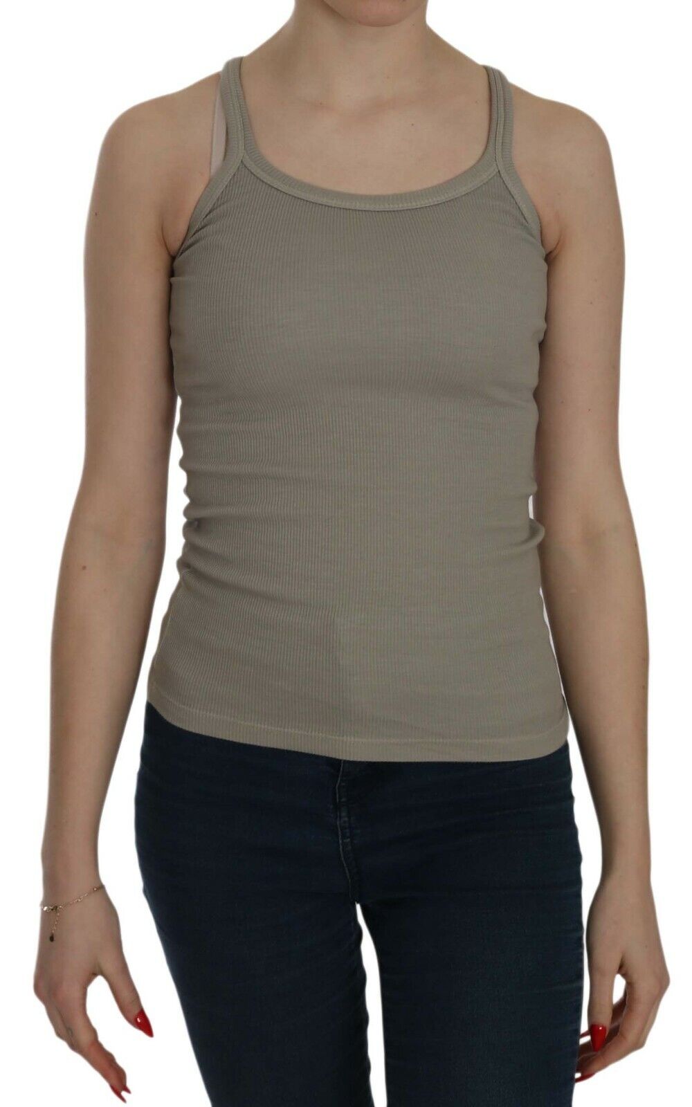 PINK MEMORIES Beige Sleeveless Spaghetti Strap Tank Blouse -   -  PINK MEMORIES.