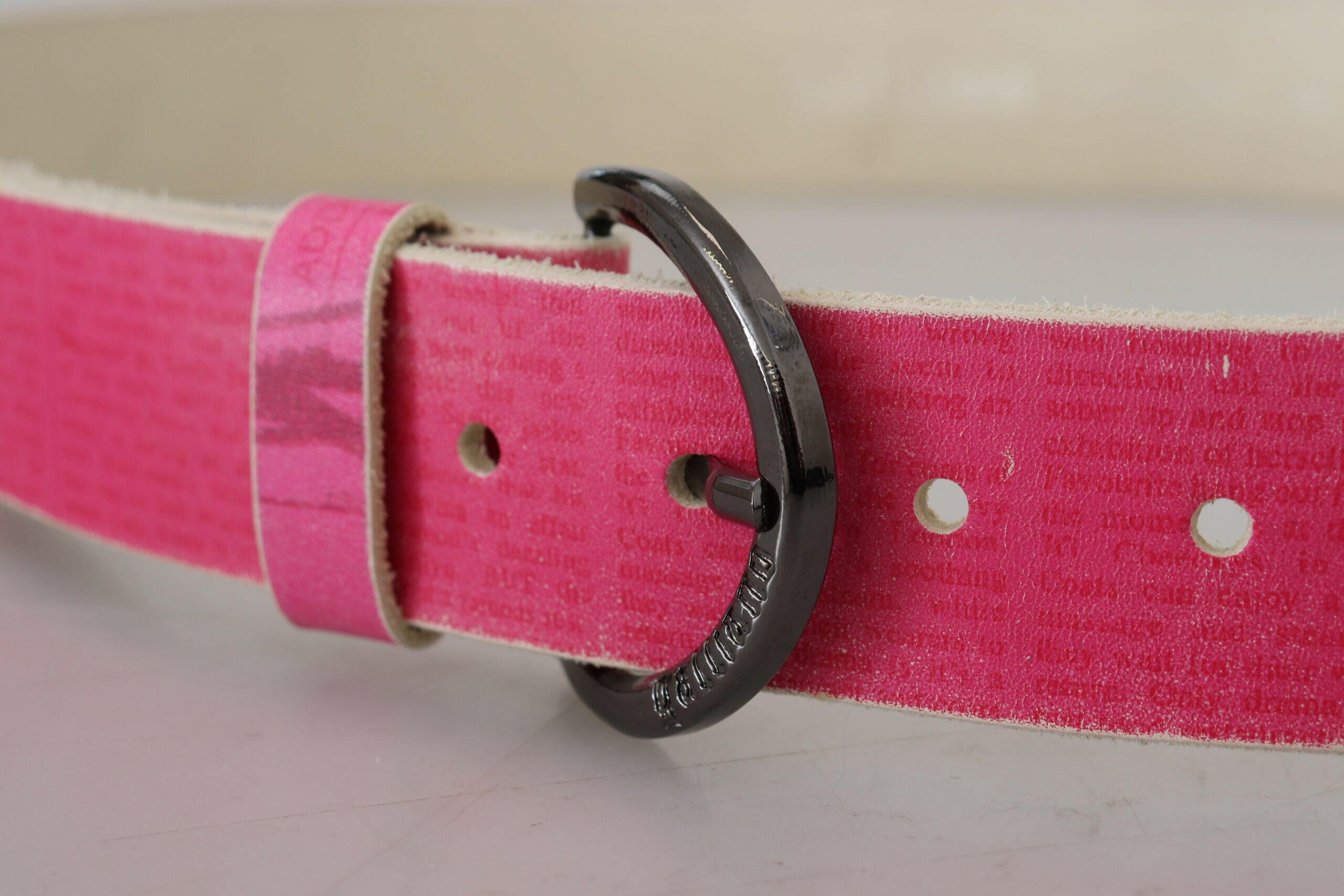 John Galliano Pink Leather Letter Logo Round Buckle Waist Belt -   -  John Galliano.
