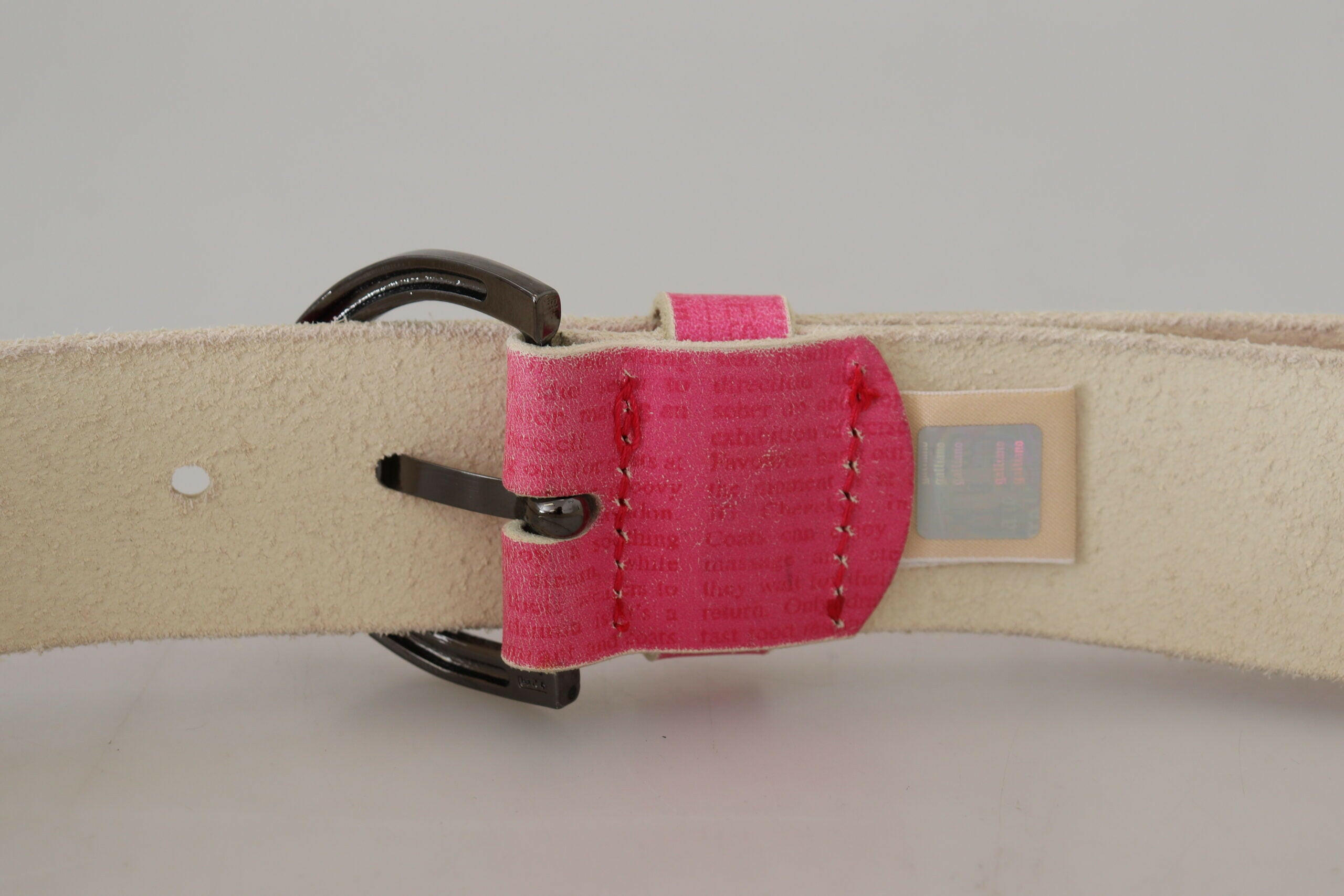 John Galliano Pink Leather Letter Logo Round Buckle Waist Belt -   -  John Galliano.