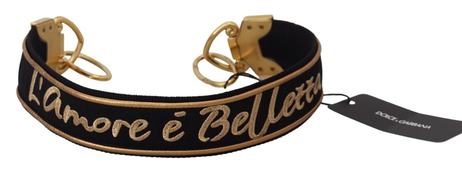 Dolce & Gabbana Black Gold Logo Print Brass Bag Shoulder Strap -   -  Dolce & Gabbana.