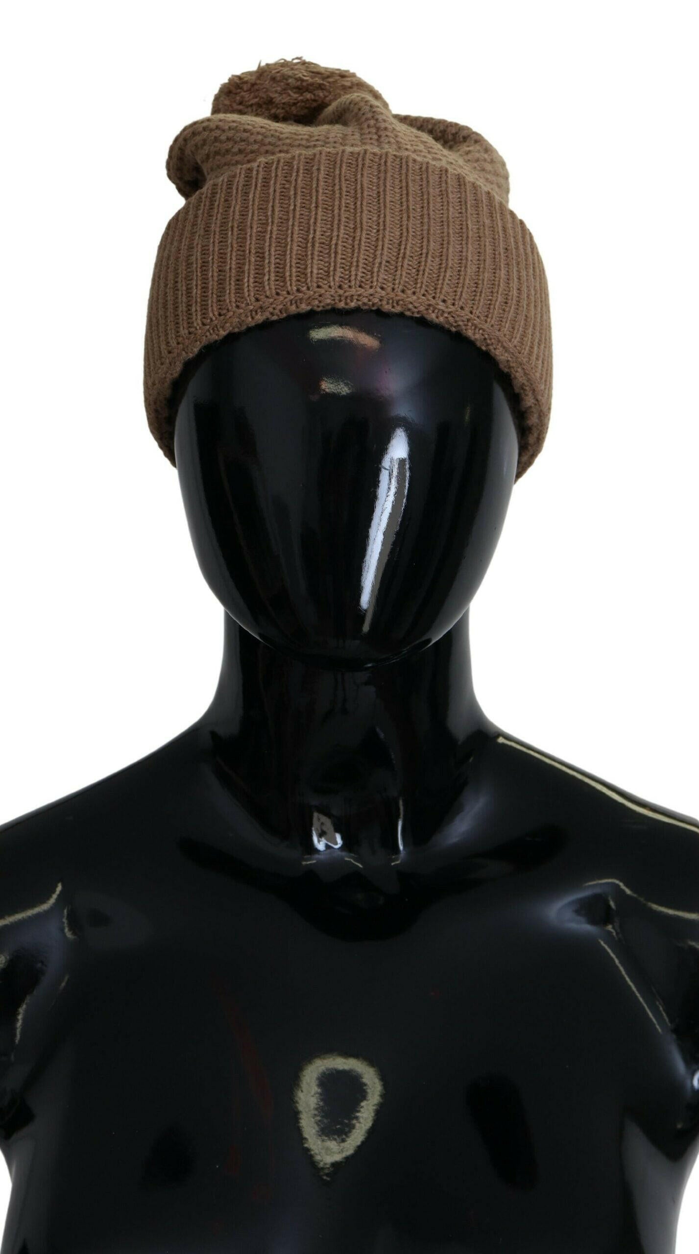 Dolce & Gabbana Brown Solid Knitted Fur Ball Winter Beanie Hat -   -  Dolce & Gabbana.