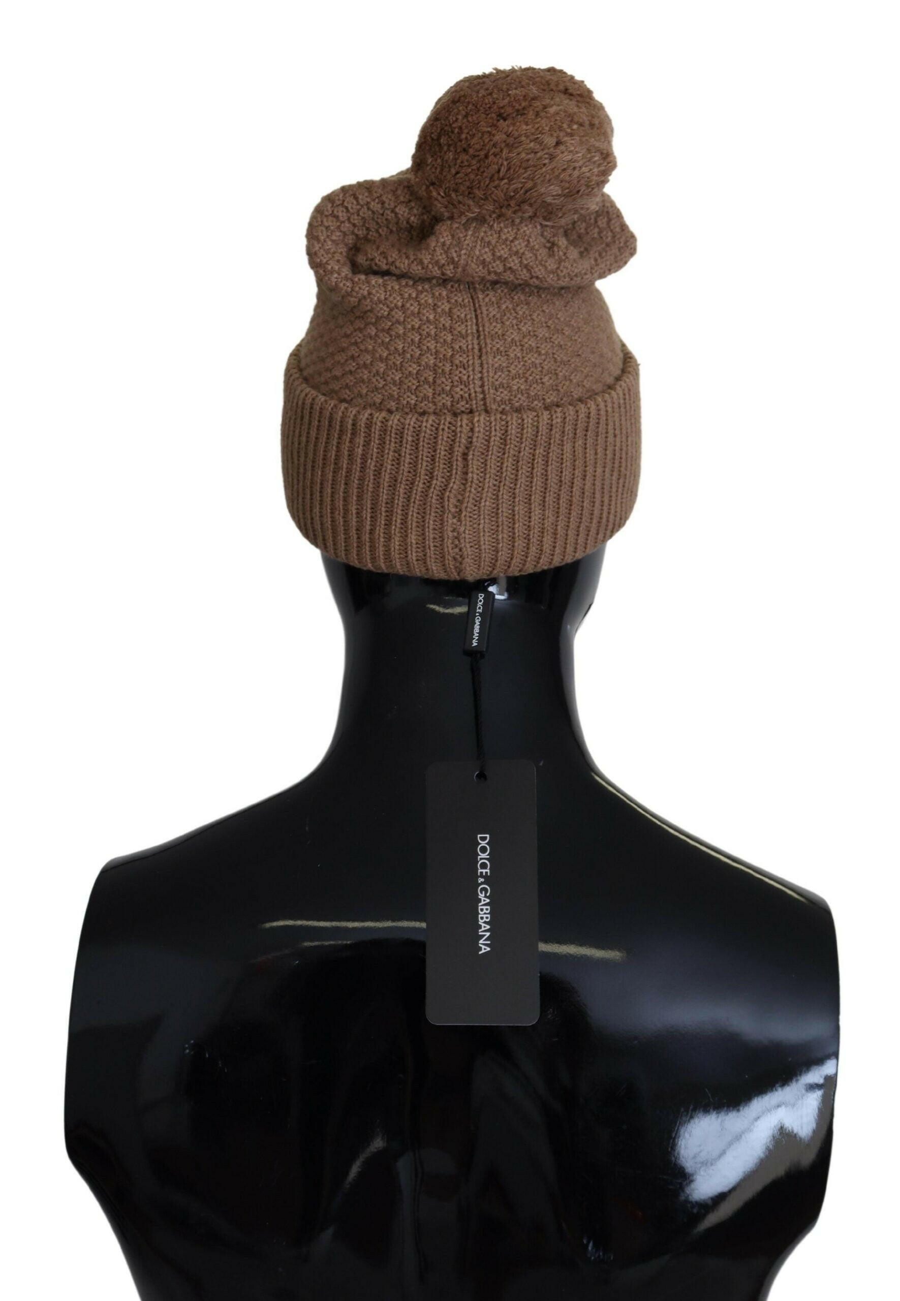 Dolce & Gabbana Brown Solid Knitted Fur Ball Winter Beanie Hat -   -  Dolce & Gabbana.