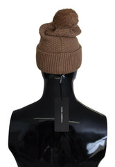 Dolce & Gabbana Brown Solid Knitted Fur Ball Winter Beanie Hat -   -  Dolce & Gabbana.