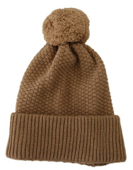 Dolce & Gabbana Brown Solid Knitted Fur Ball Winter Beanie Hat -   -  Dolce & Gabbana.